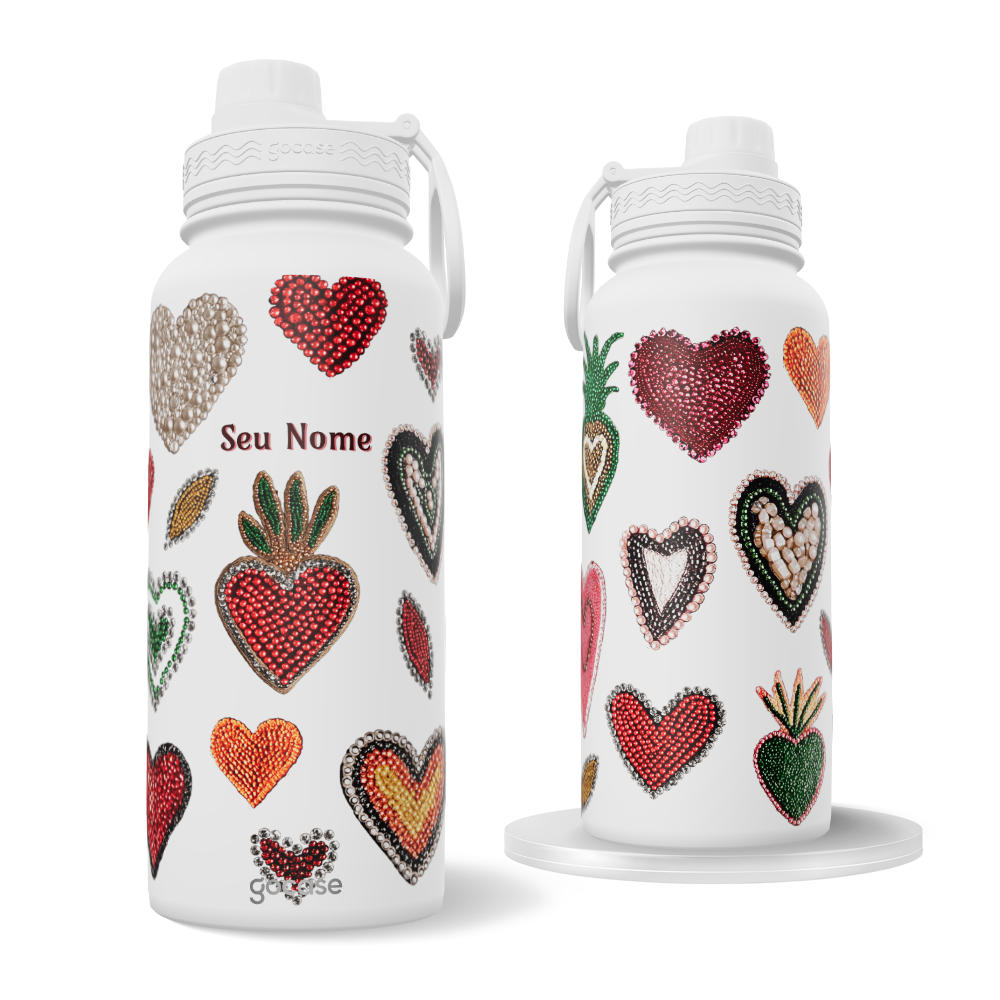 Garrafa Térmica Fresh -  Corações Cravejados