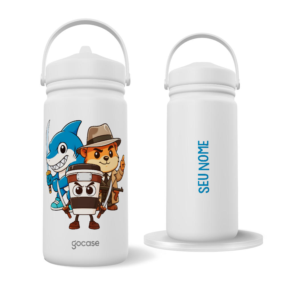 Garrafa Térmica Mini -  Brainrots - Tralalero, Cappuccino e Bobrito