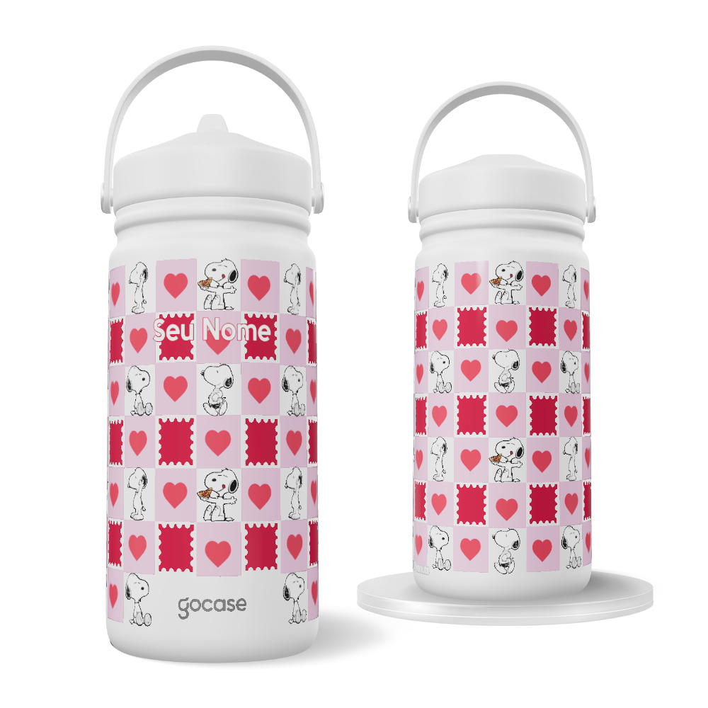 Garrafa Térmica Mini -  Snoopy - Pattern de Corações