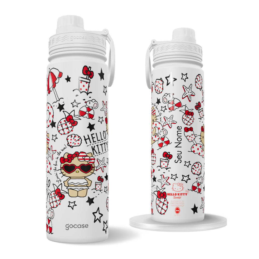 Garrafa Térmica Fresh + Ebook - Hello Kitty - Bronzeada na Praia