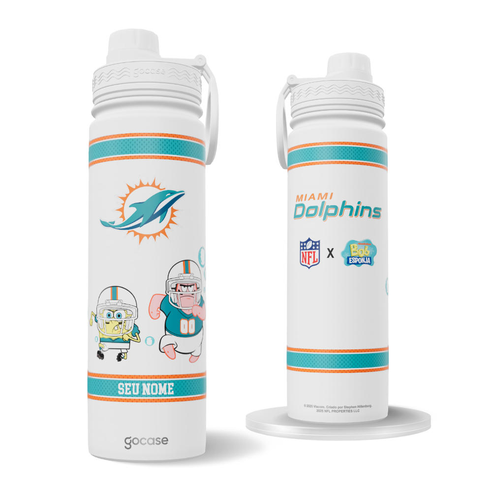 Garrafa Térmica Fresh + Ebook - NFL x Bob Esponja - Miami Dolphins
