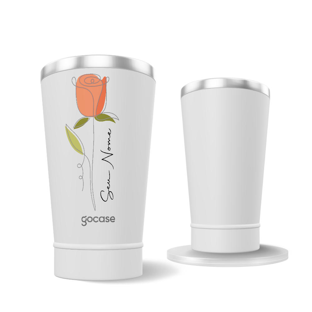 Copo Térmico + Ebook - Line Flower Rose