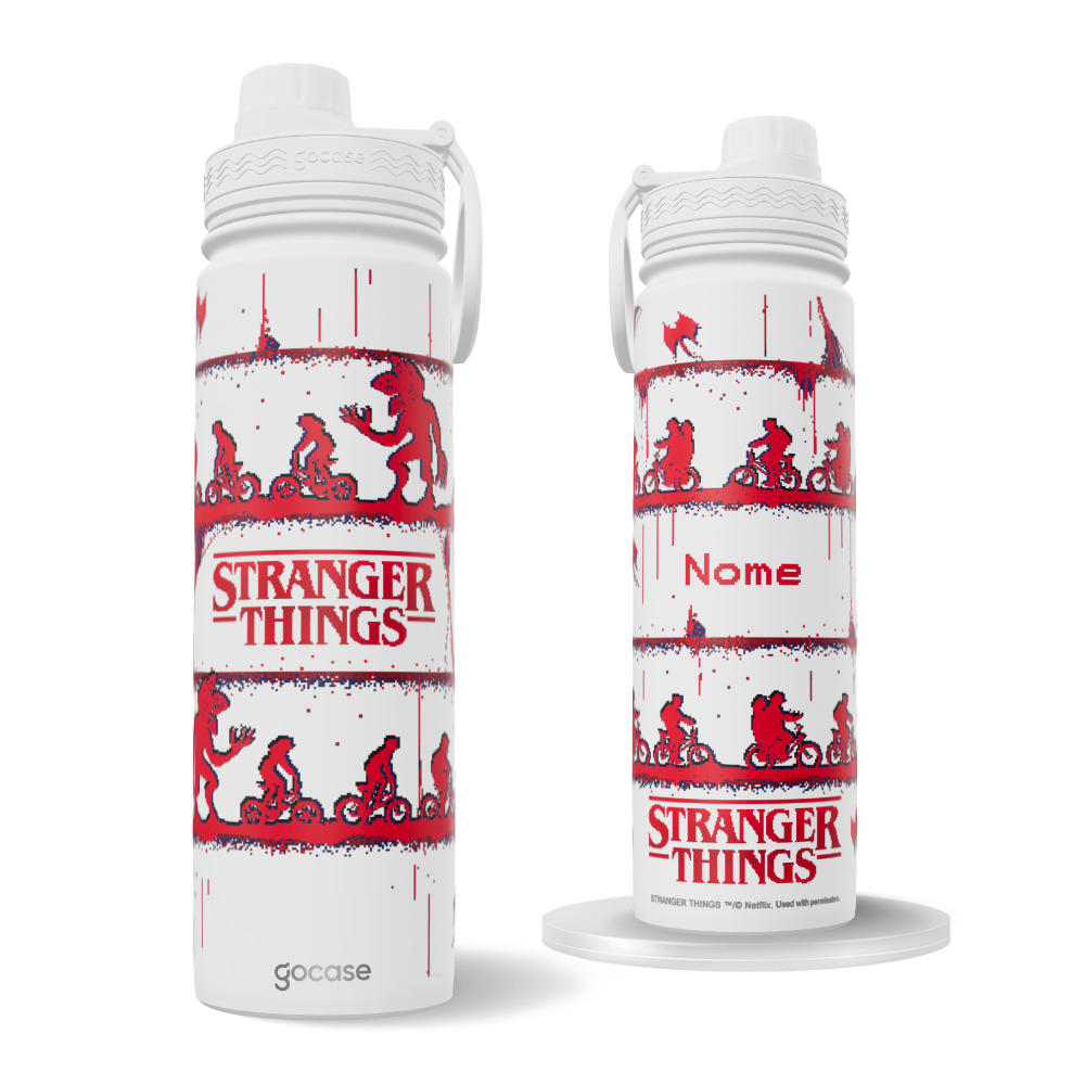 Garrafa Térmica Fresh + Ebook - Stranger Things - The Upside Down Pixel Art