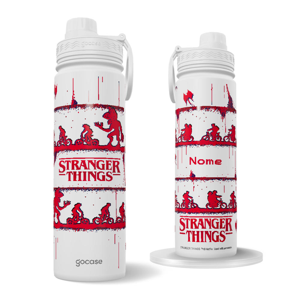 Garrafa Térmica Fresh + Ebook - Stranger Things - The Upside Down Pixel Art