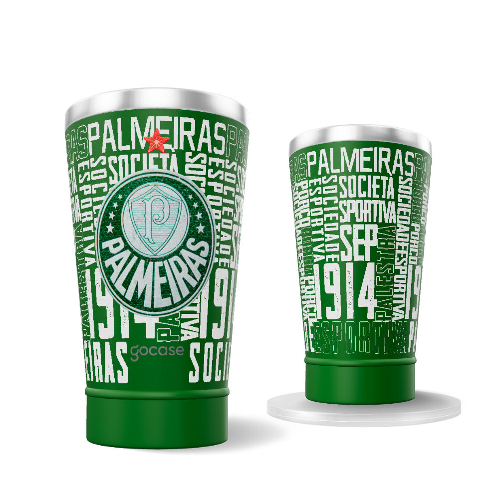  Copo Térmico Cerveja + Ebook - Palmeiras - Textura Wide Lettering