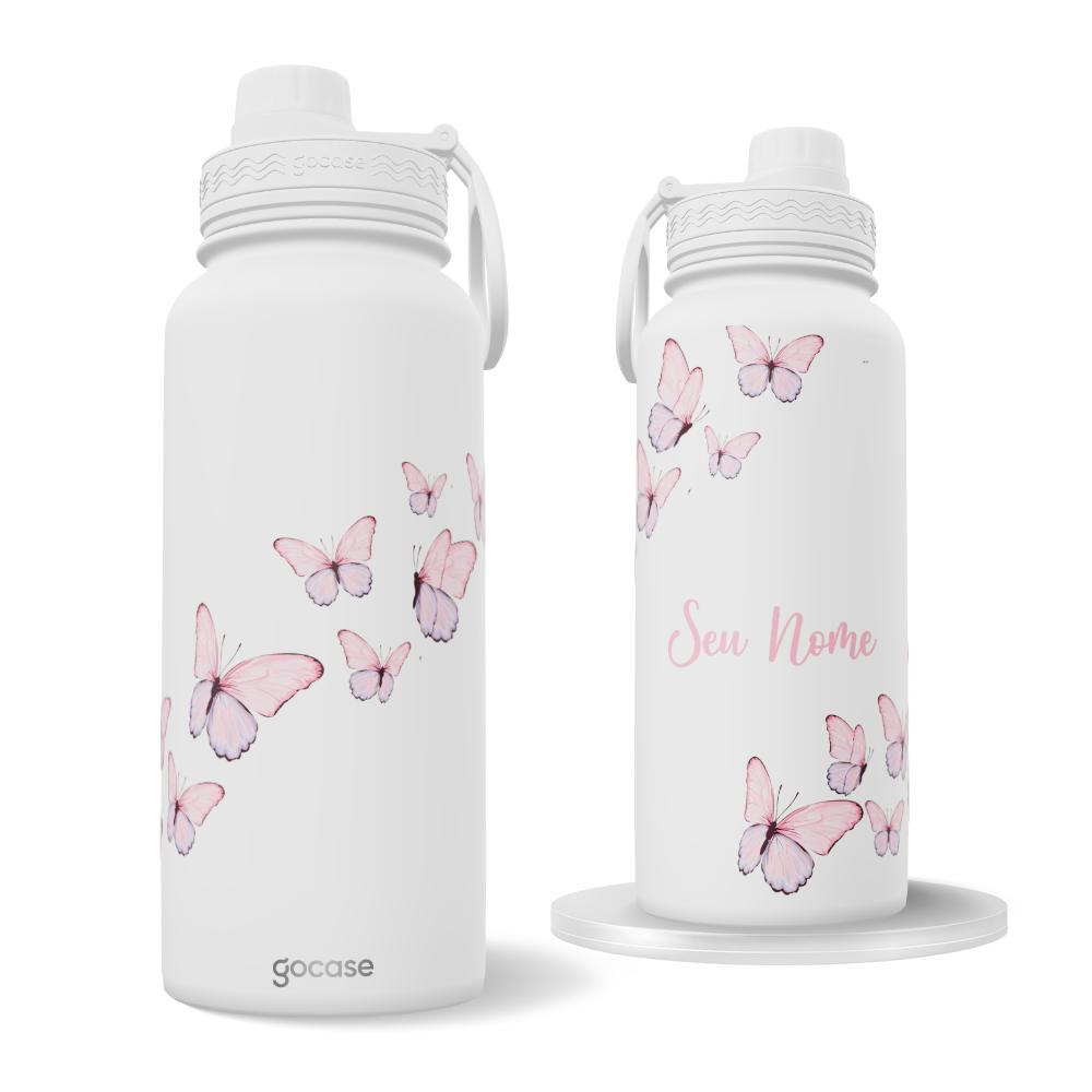 Garrafa Térmica Fresh -  Borboletas Rosadas