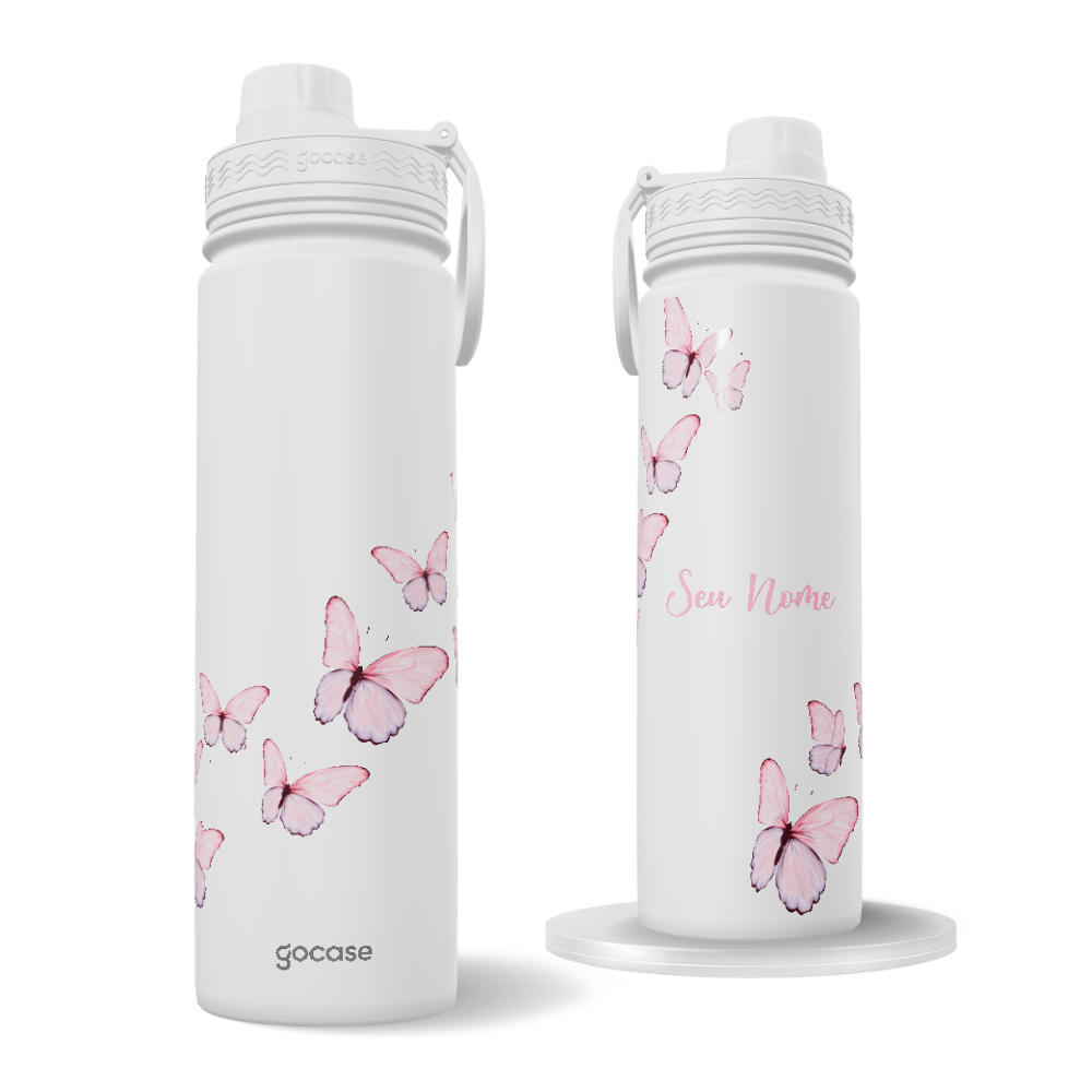 Garrafa Térmica Fresh + Ebook -  Borboletas Rosadas