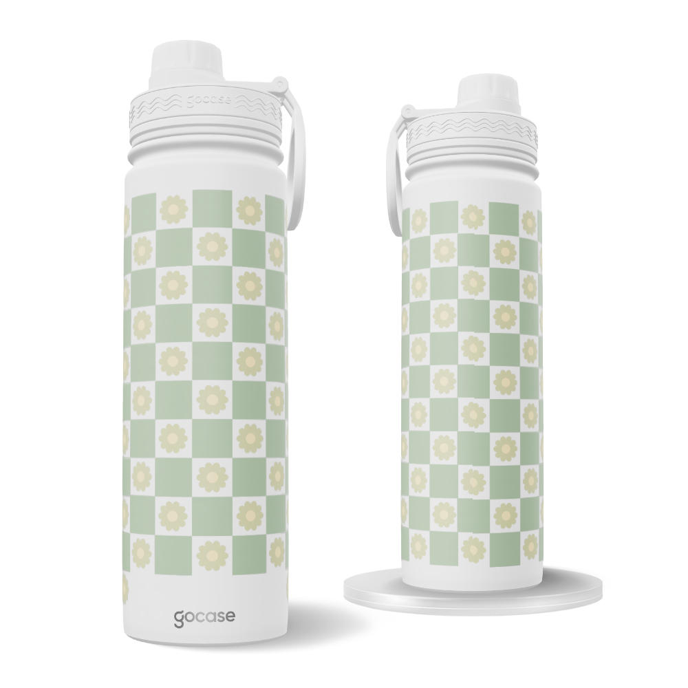 Garrafa Térmica Fresh + Ebook - Floral Xadrez