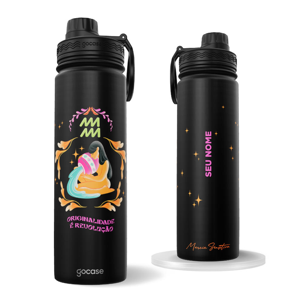 Garrafa Térmica Fresh + Ebook - Marcia Sensitiva - Signos - Aquário