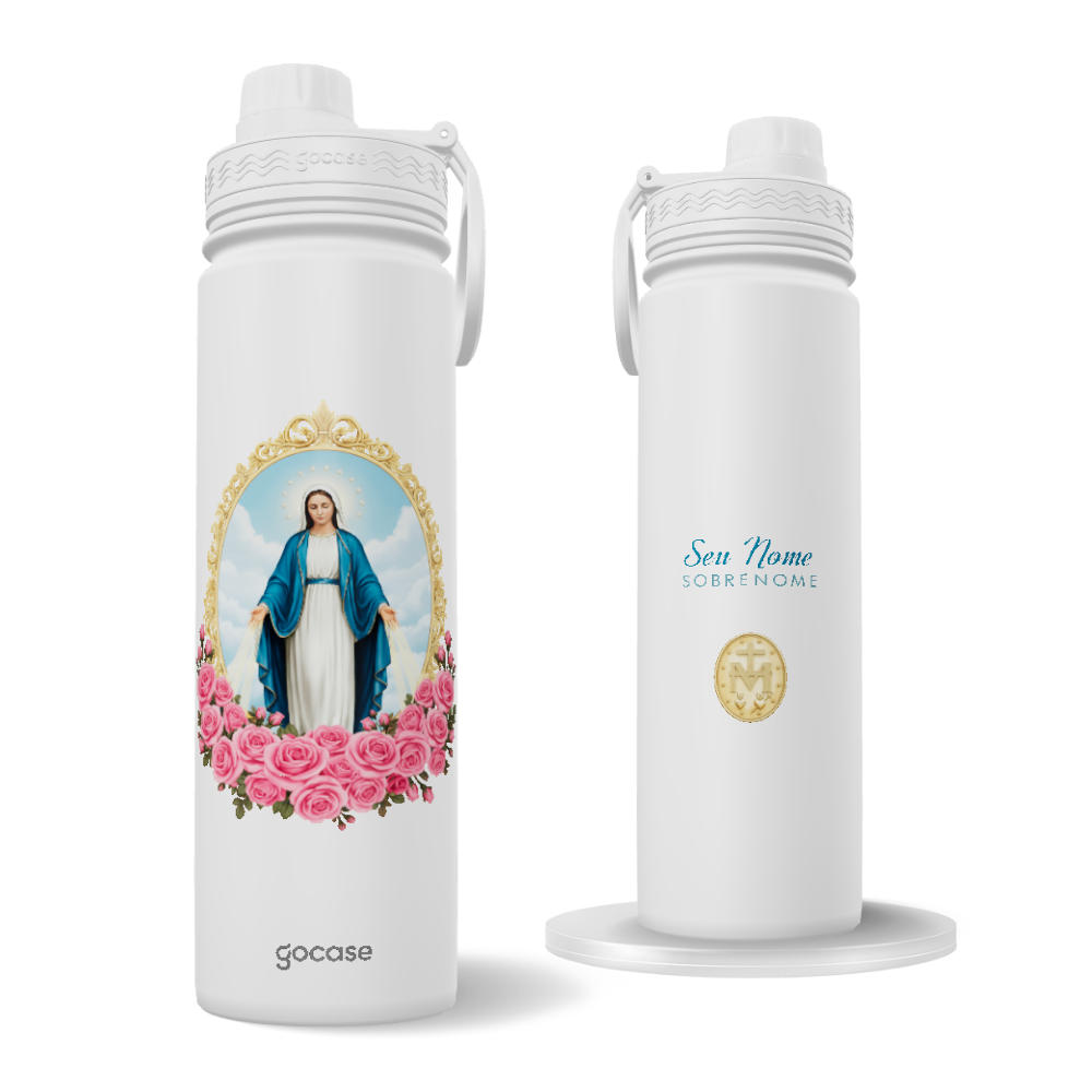 Garrafa Térmica Fresh + Ebook - Nossa Senhora das Graças - Medalha de Rosas