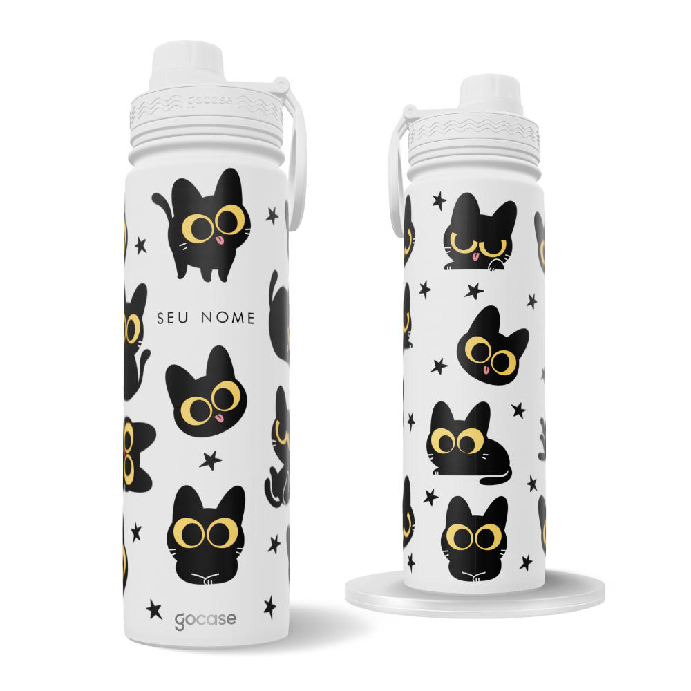 Garrafa Térmica Fresh + Ebook - Gatinho Preto