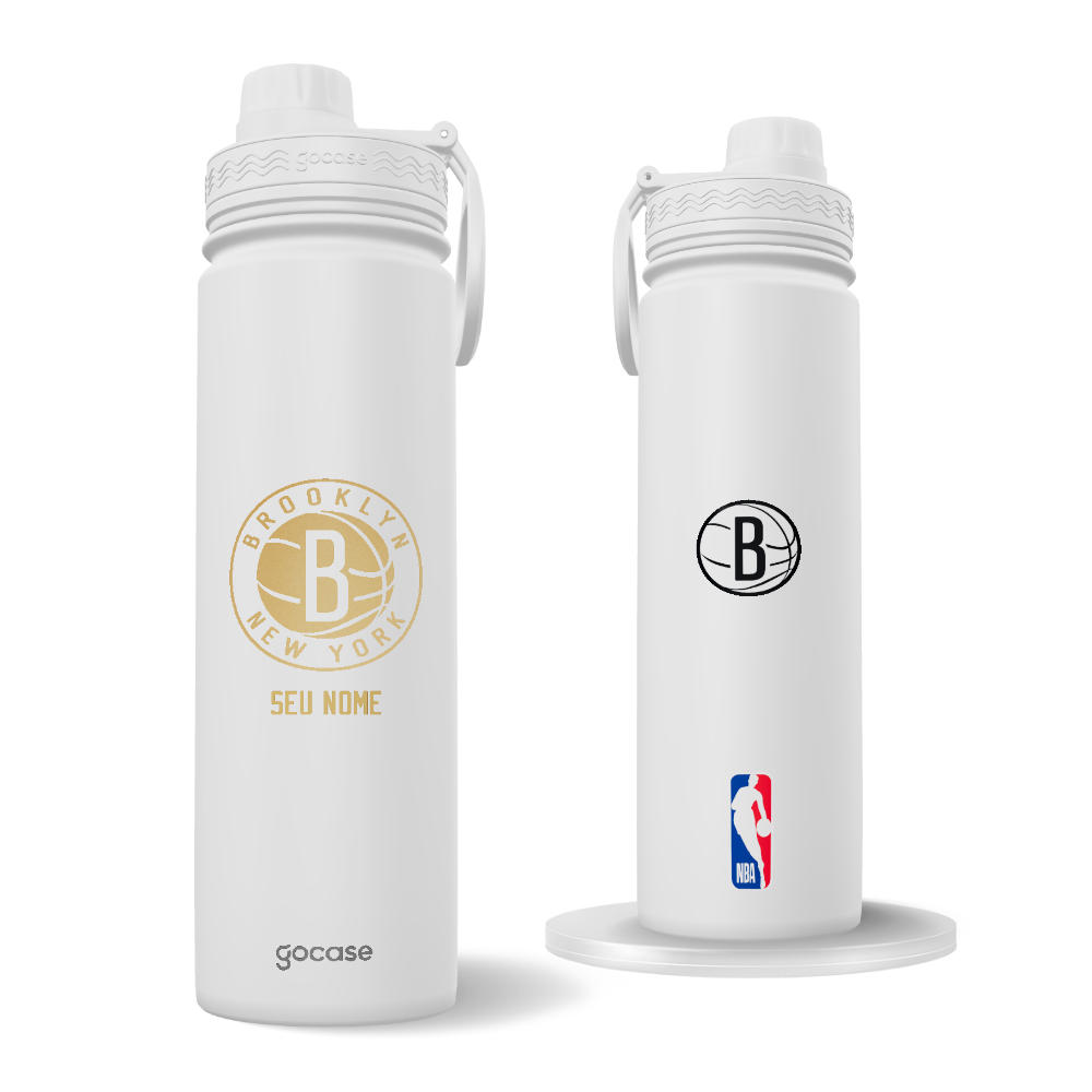 Garrafa Térmica Fresh + Ebook - Brooklyn Nets - Escudo Dourado