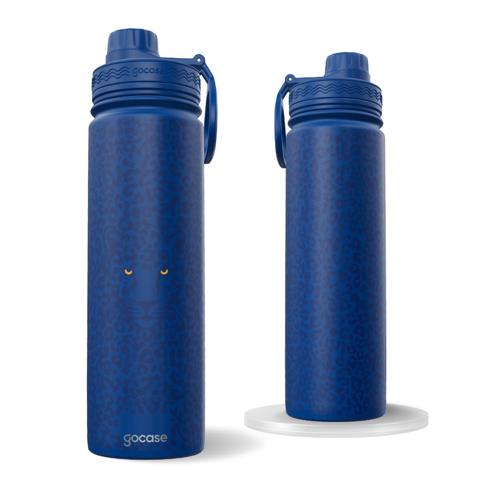 Garrafa Térmica Fresh + Ebook - Onça Pintada Azul Marinho