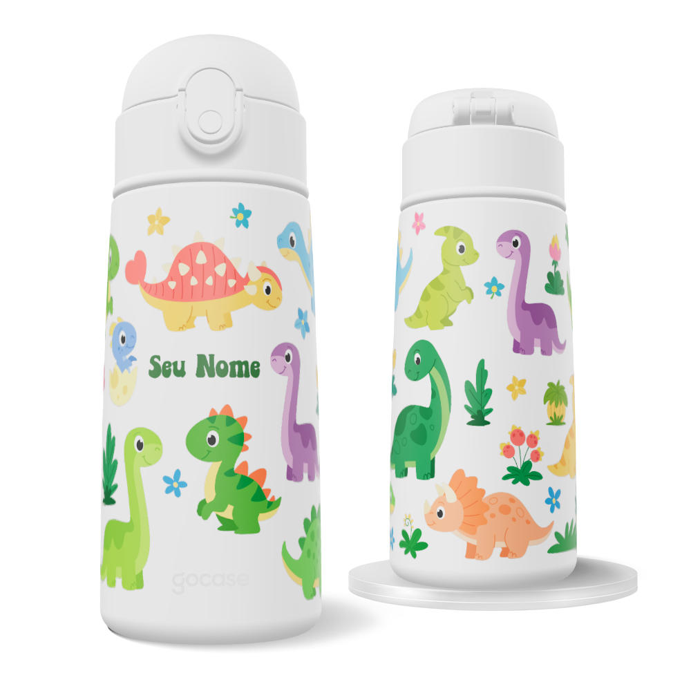 Garrafa Térmica Fun + Ebook -  Dinossauros Fofos