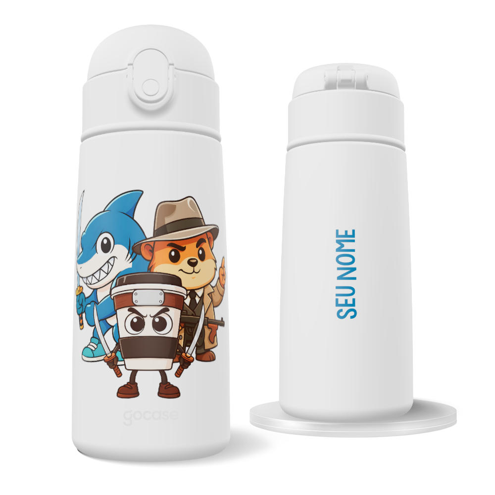 Garrafa Térmica Fun + Ebook -  Brainrots - Tralalero, Cappuccino e Bobrito