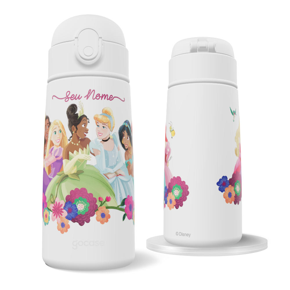 Garrafa Térmica Fun + Ebook - Princesas - Flores e Castelo