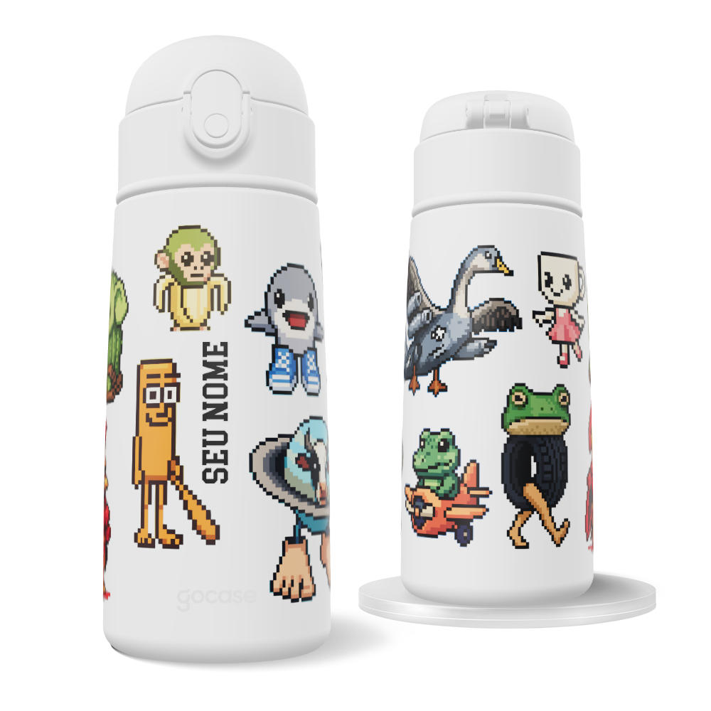 Garrafa Térmica Fun + Ebook -  Brainrots - Pixel Art