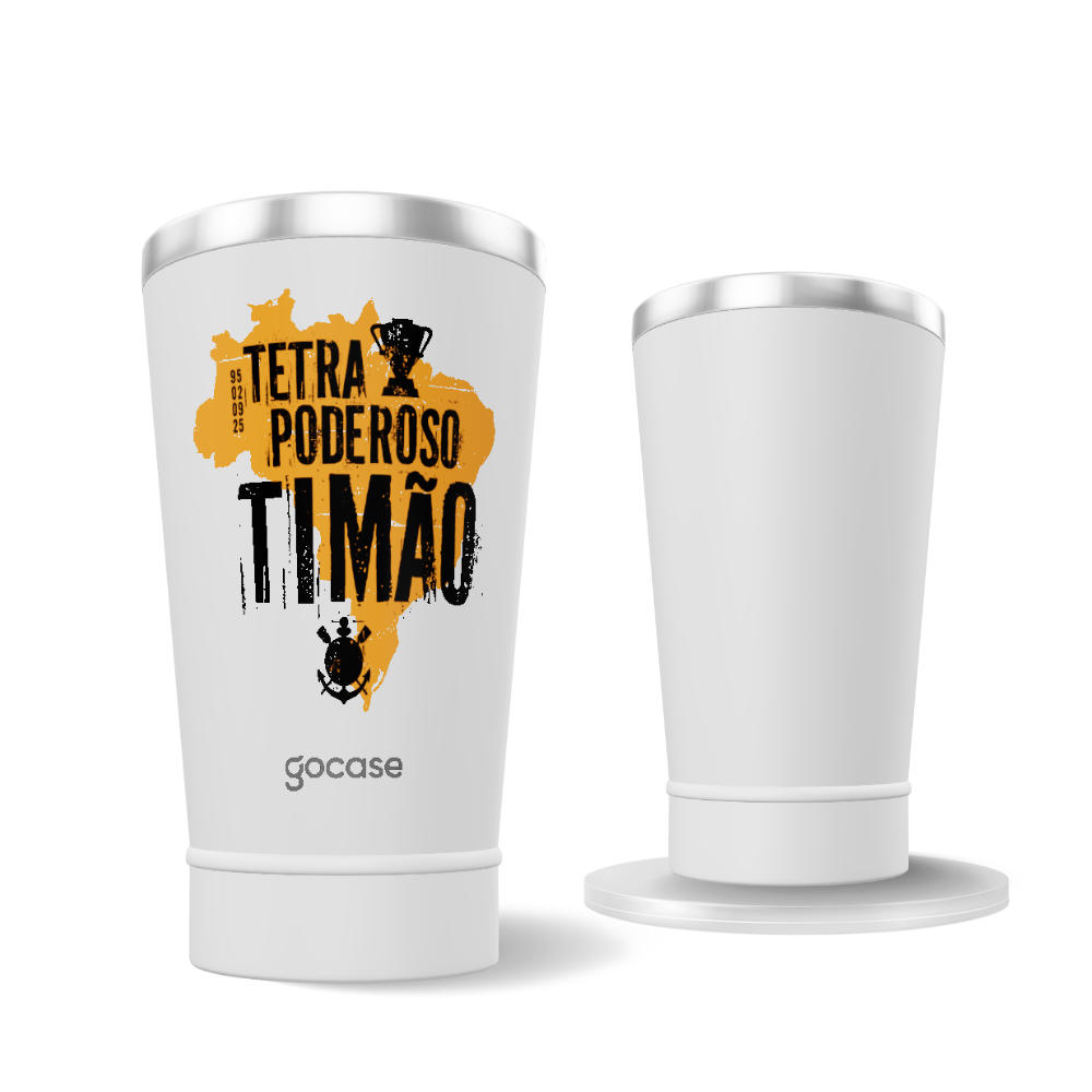 Copo Térmico Cerveja + Ebook -  Corinthians - Tetra Campeão Branco