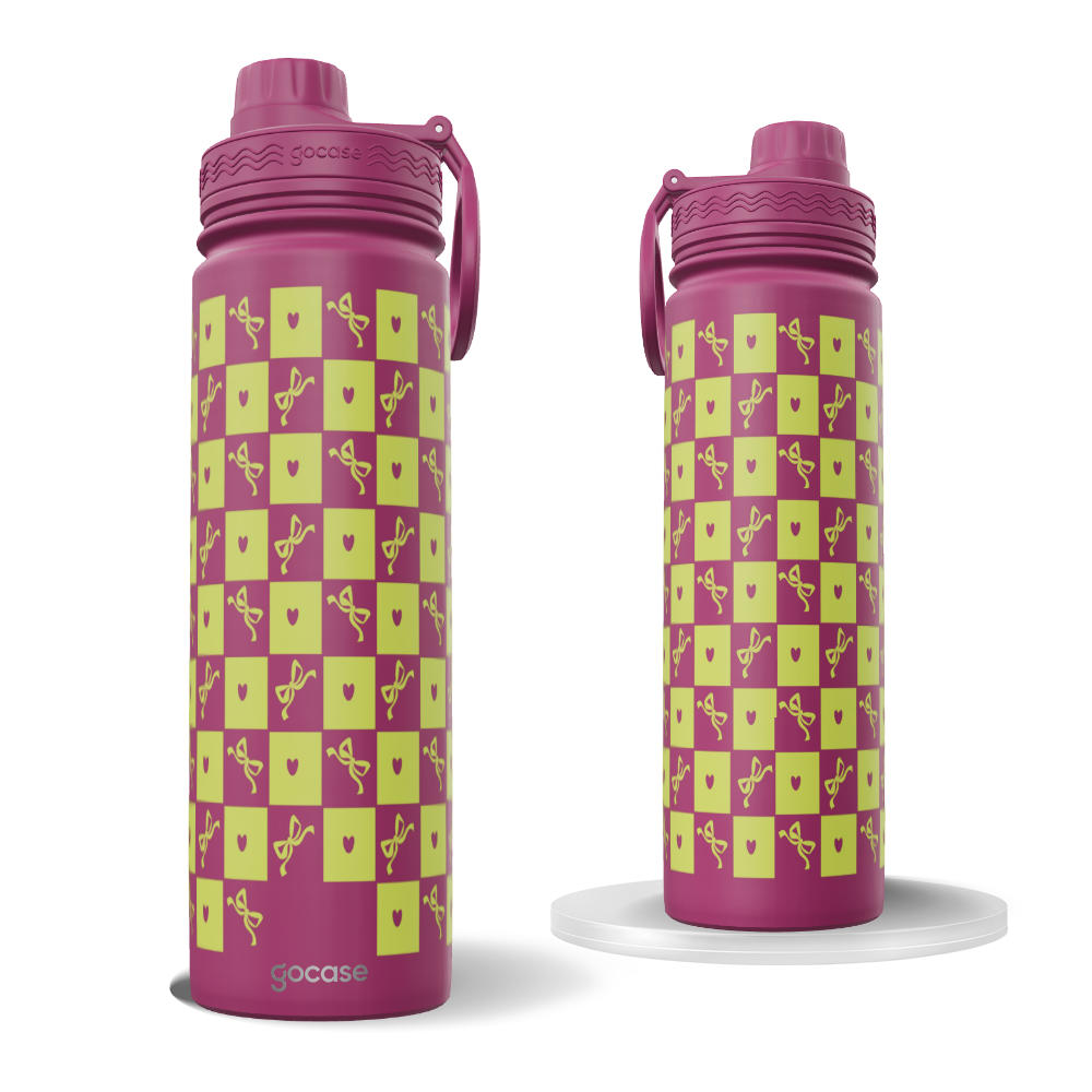 Garrafa Térmica Fresh + Ebook - Laços Vichy Verde Limão