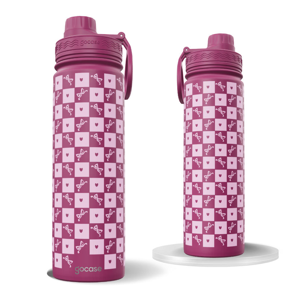 Garrafa Térmica Fresh + Ebook - Laços Vichy Pink