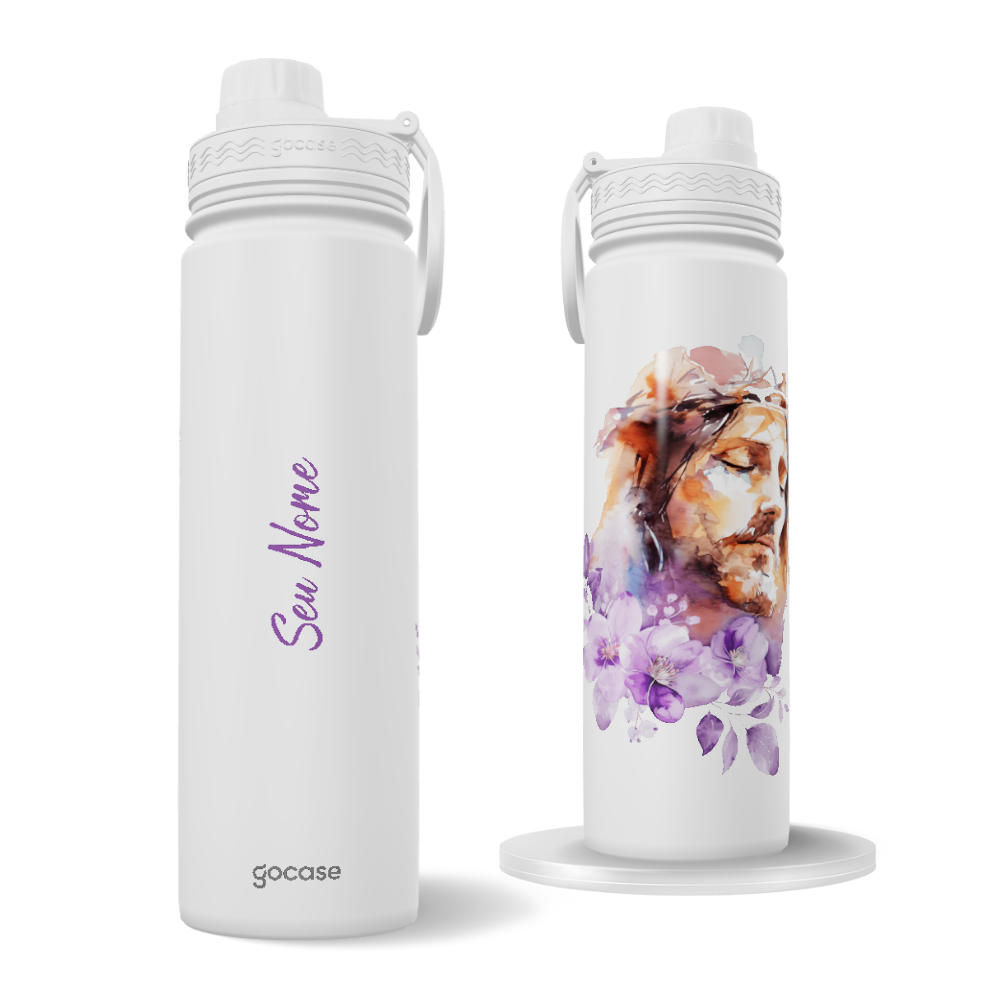 Garrafa Térmica Fresh + Ebook - Jesus - Floral Lilás