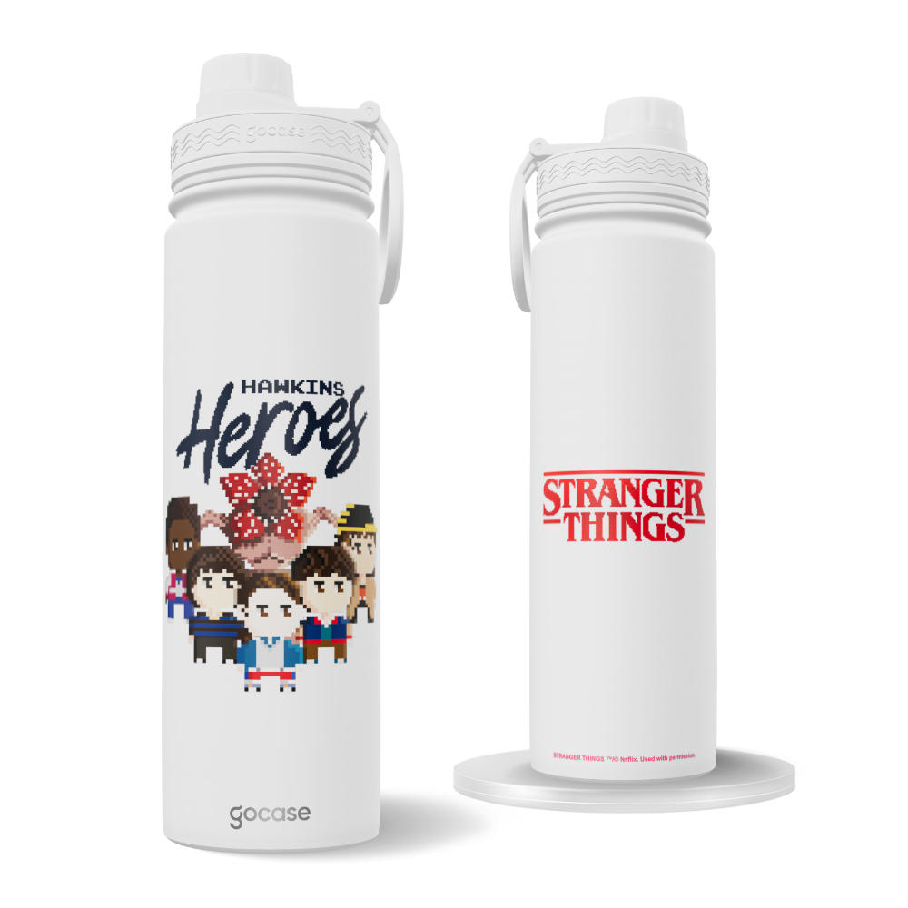 Garrafa Térmica Fresh + Ebook - Stranger Things - Heroes Pixel
