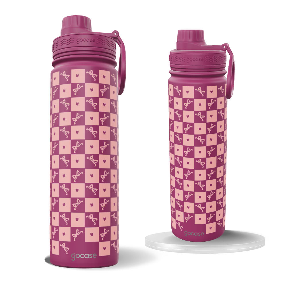 Garrafa Térmica Fresh + Ebook - Laços Vichy Vermelho