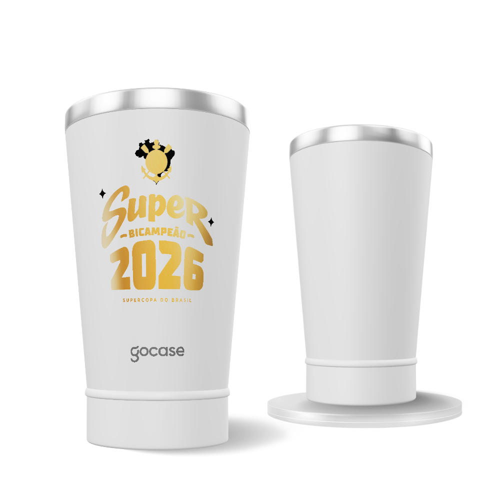 Copo Térmico Cerveja - Corinthians - Super Bicampeão Gold
