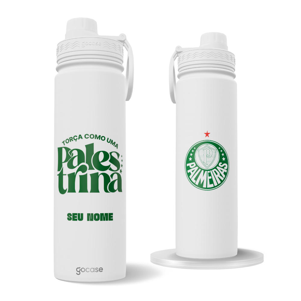 Garrafa Térmica Fresh + Ebook - Palmeiras - Torça como uma Palestrina