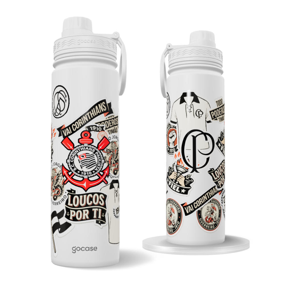 Garrafa Térmica Fresh + Ebook - Corinthians - Vintage Stickers