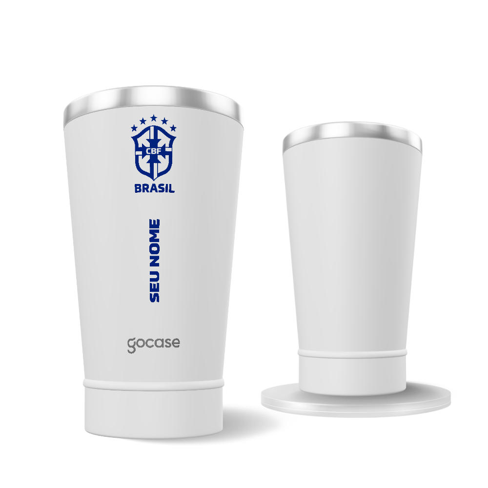 Copo Térmico Cerveja + Ebook - CBF - Escudo Minimalista Azul