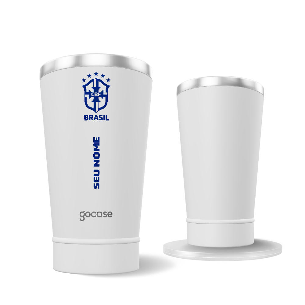 Copo Térmico Cerveja + Ebook - CBF - Escudo Minimalista Azul