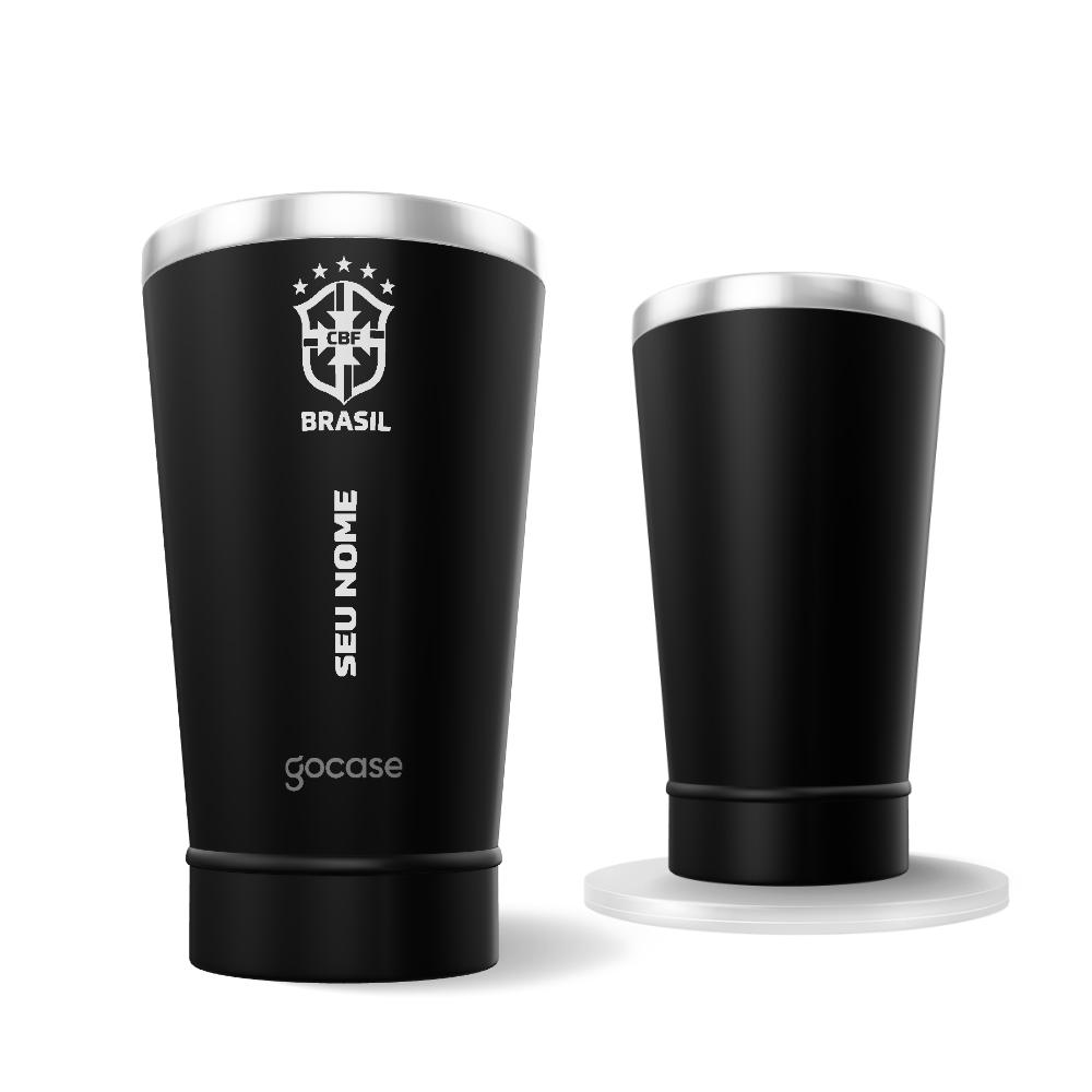 Copo Térmico Cerveja + Ebook - CBF - Escudo Minimalista Branco