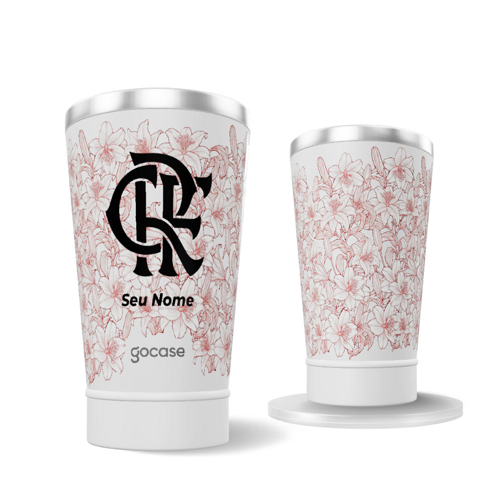 Copo Térmico Cerveja + Ebook - Flamengo - Floral Branco