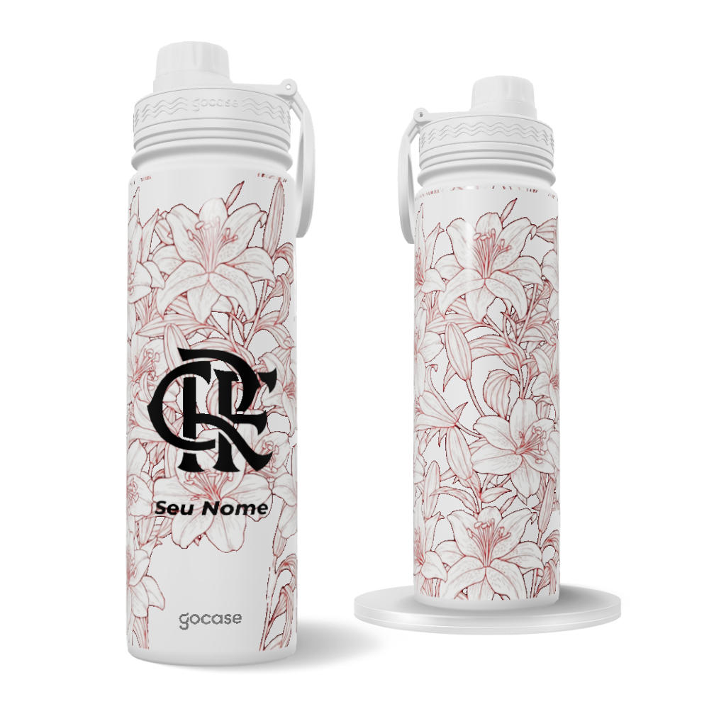 Garrafa Térmica Fresh + Ebook - Flamengo - Floral Branco