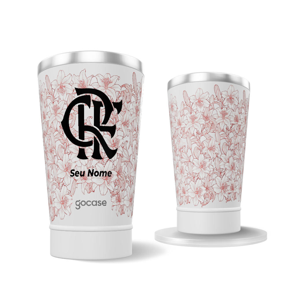 Copo Térmico Cerveja - Flamengo - Floral Branco