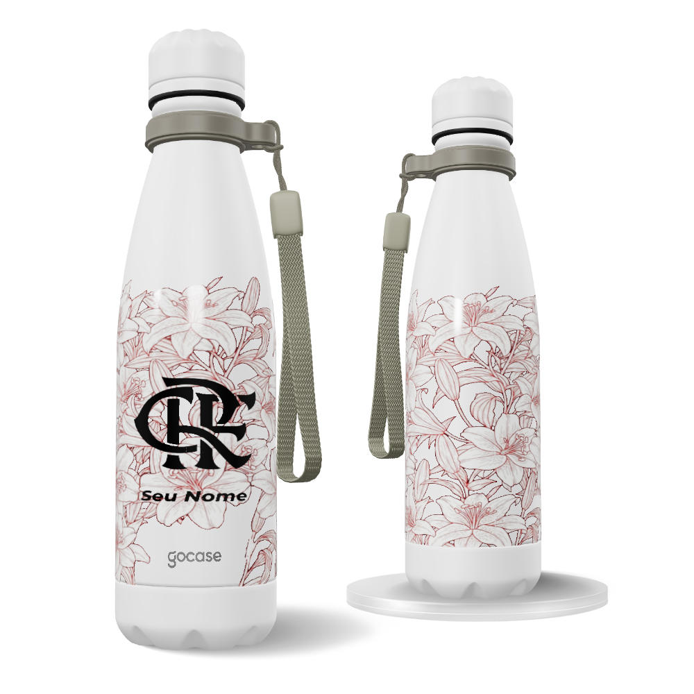 Garrafa Térmica Urban + Ebook - Flamengo - Floral Branco