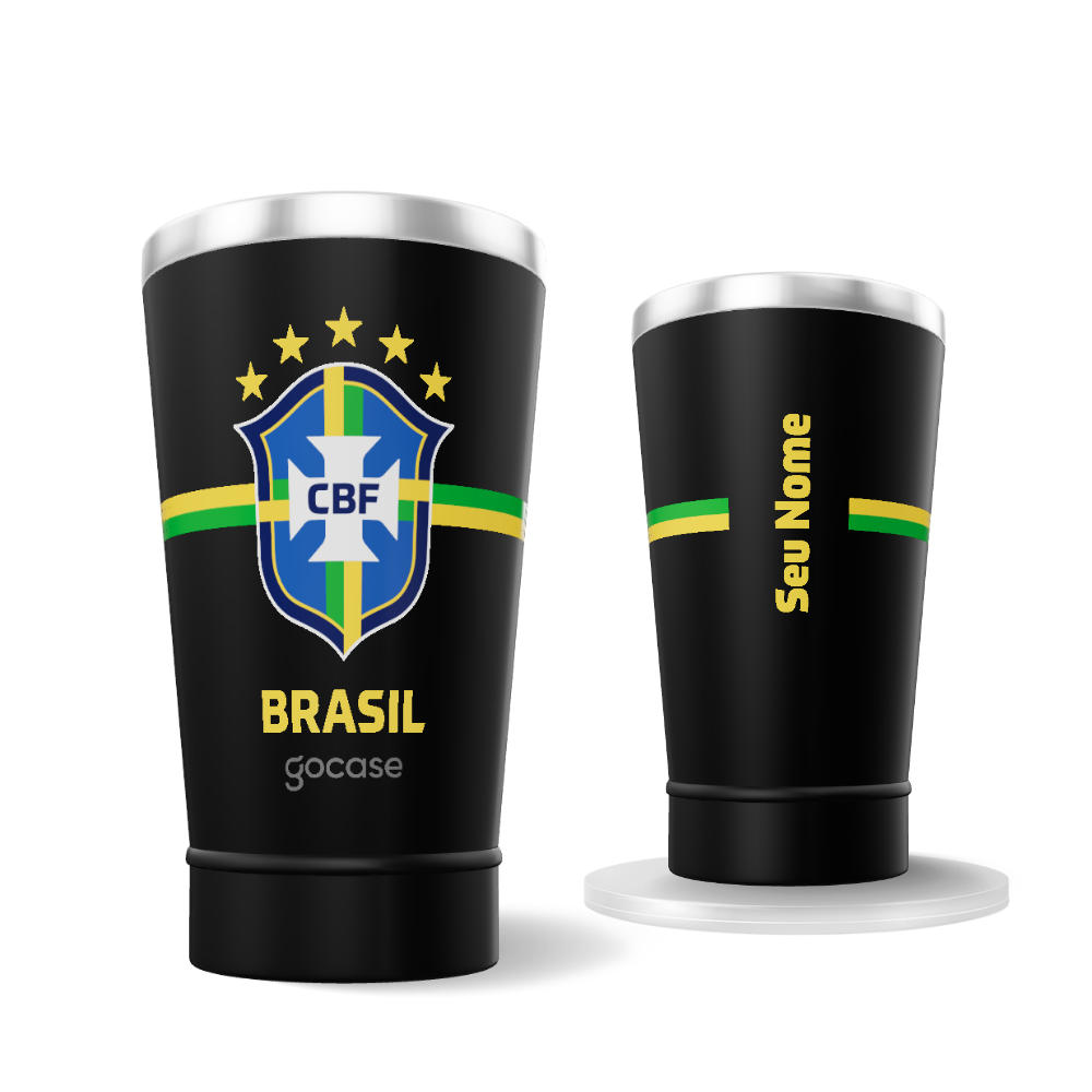 Copo Térmico Cerveja + Ebook - CBF - Escudo Listras Centrais - Escuros Copo Térmico Cerveja + Ebook - CBF - Escudo Listras Centrais - Escuros