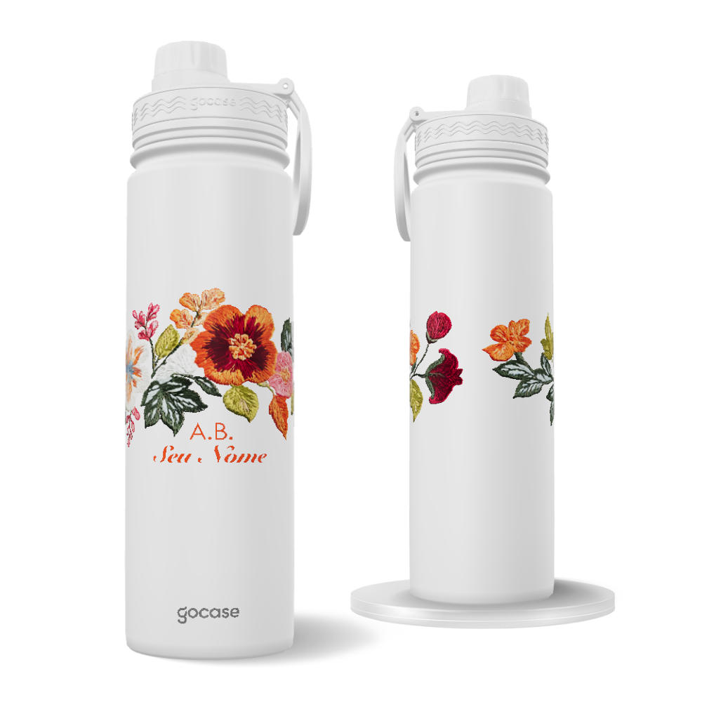 Garrafa Térmica Fresh + Ebook - Glam Floral Bordado