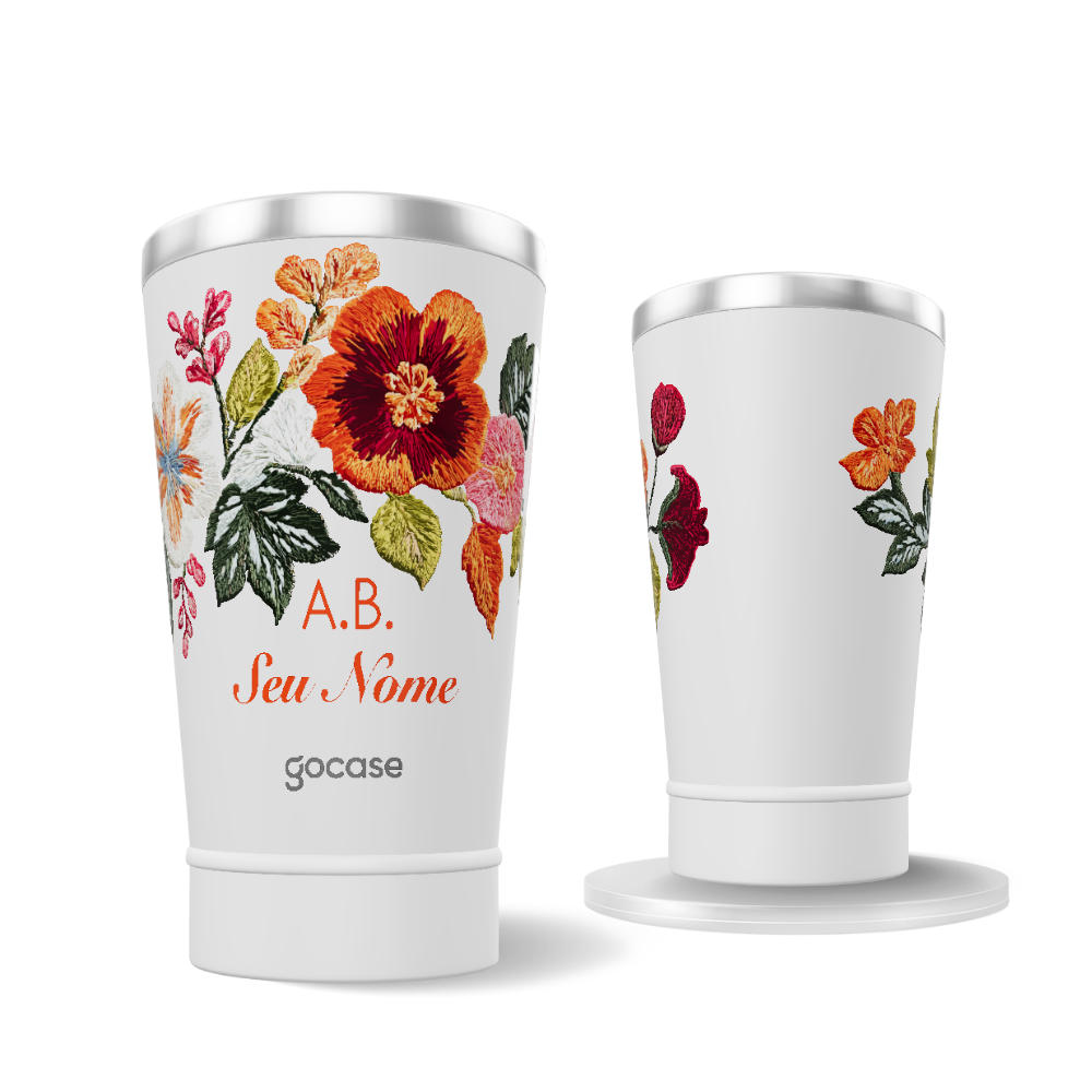 Copo Térmico Cerveja + Ebook - Glam Floral Bordado