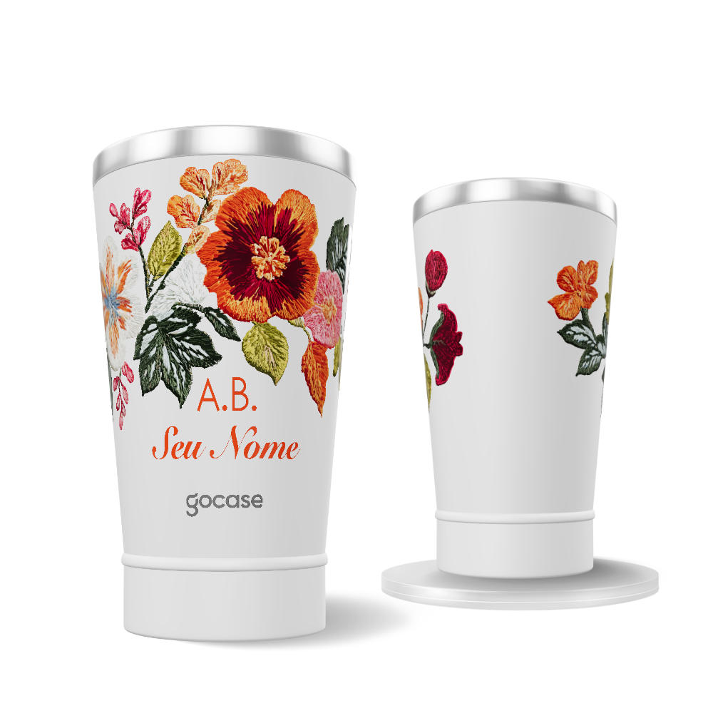 Copo Térmico Cerveja  - Glam Floral Bordado