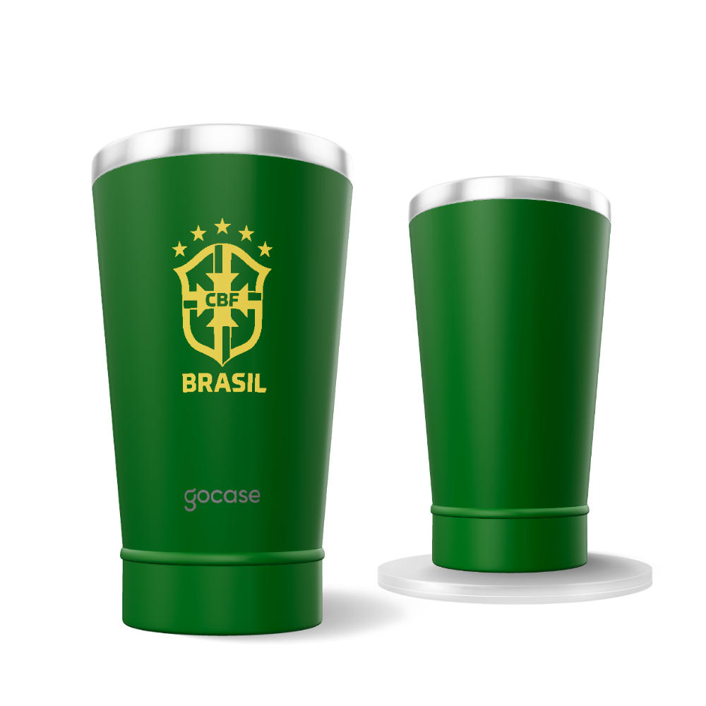 Copo Térmico Cerveja + Ebook - CBF - Escudo Amarelo