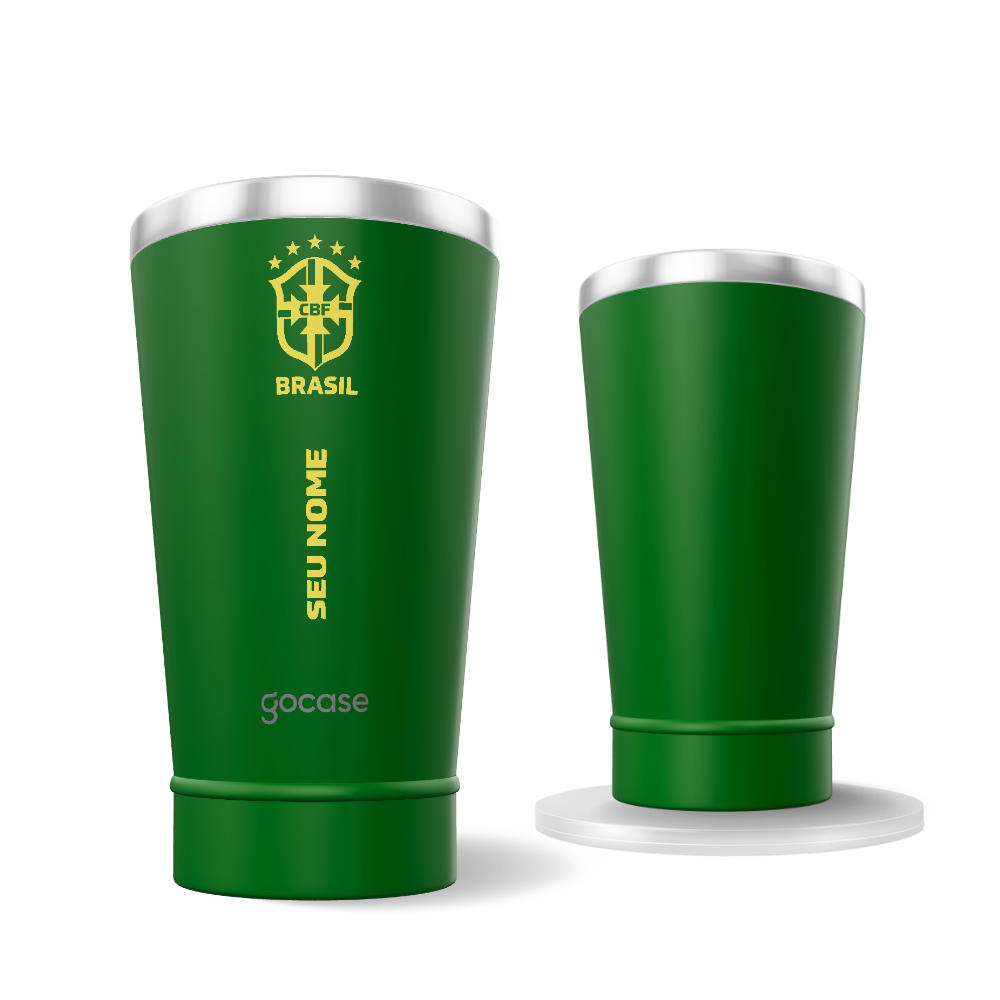 Copo Térmico Cerveja + Ebook - CBF - Escudo Minimalista Amarelo