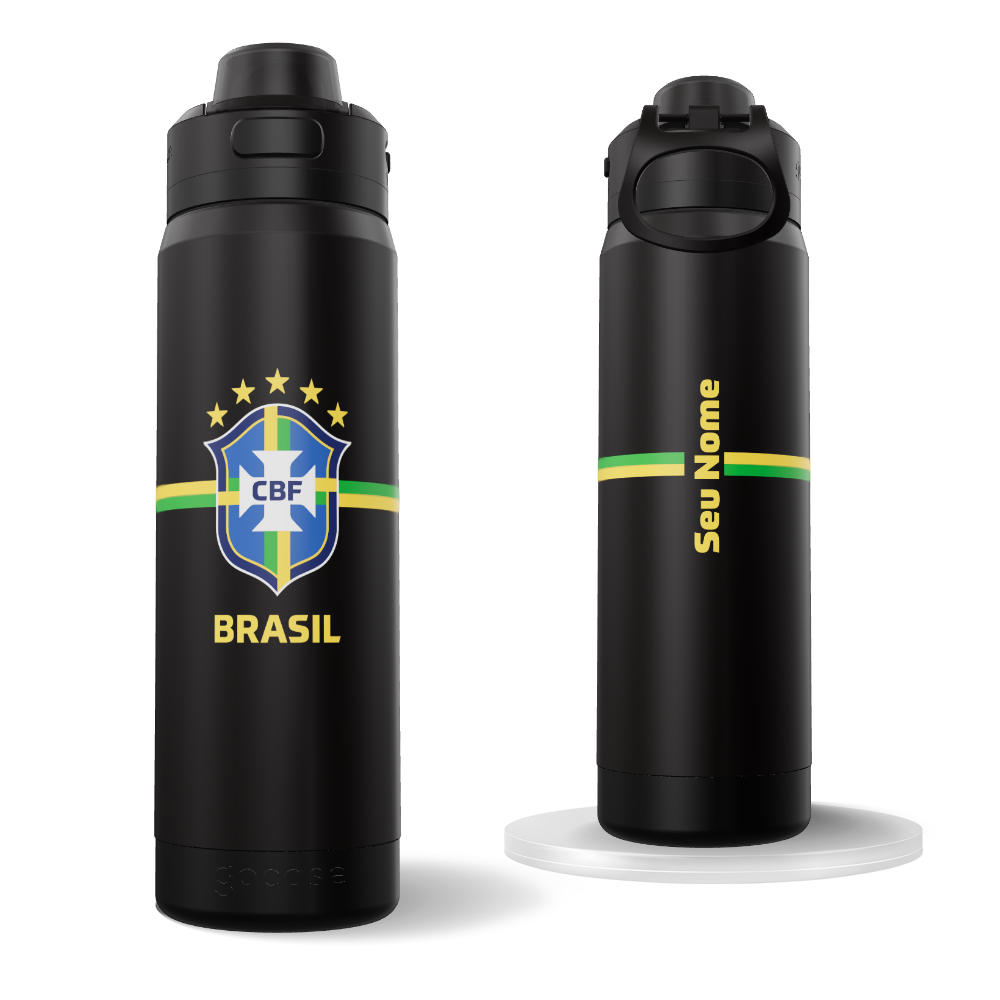 Garrafa Térmica Flip Pro + Ebook - CBF -  Escudo Listras Centrais - Escuros