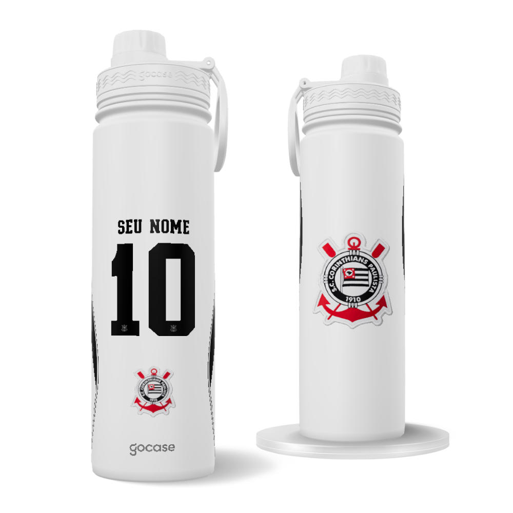 Garrafa Térmica Fresh + Ebook - Corinthians - Uniforme 1 2026 - Personalizado