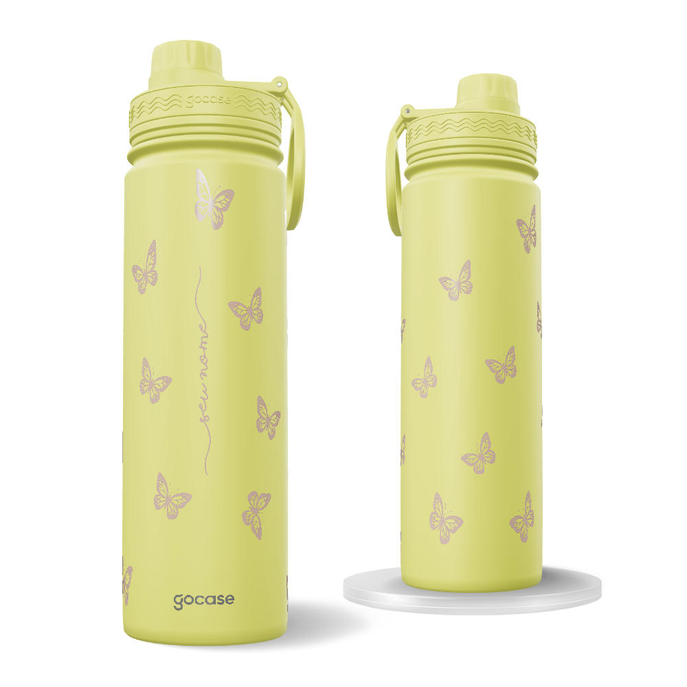 Garrafa Térmica Fresh + Ebook - Minimal Butterflies Brown