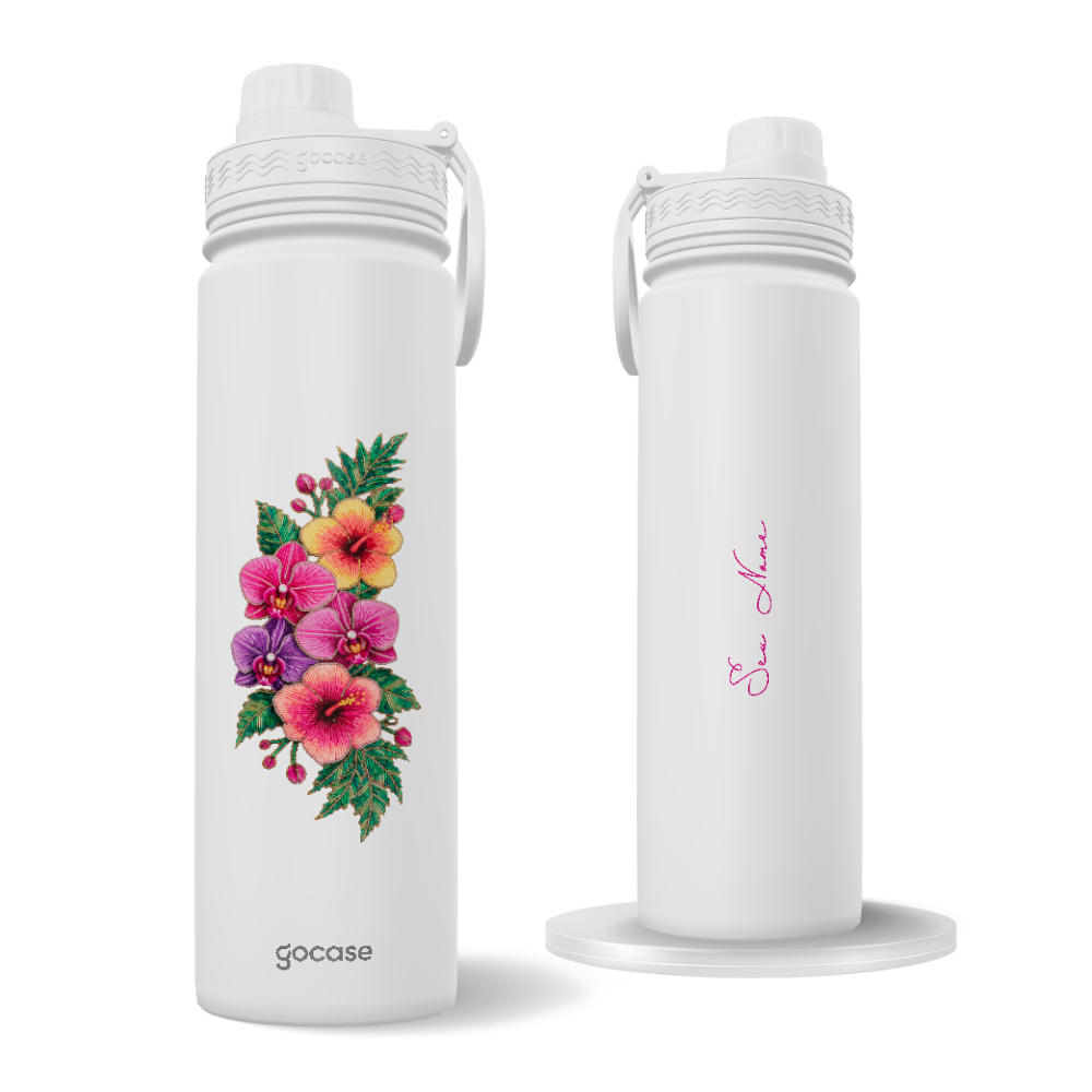 Garrafa Térmica Fresh - Flores Tropicais Bordadas