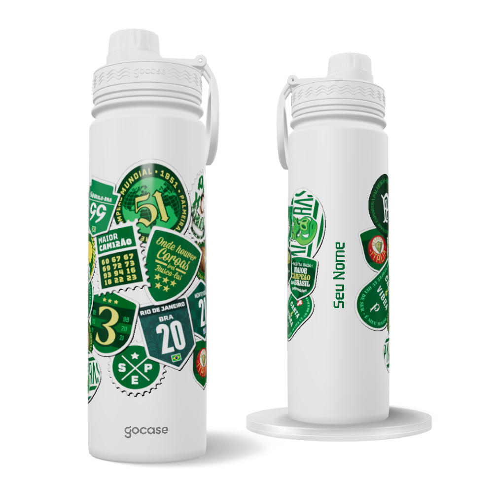 Garrafa Térmica Fresh + Ebook - Palmeiras - Souvenir Stamps Garrafa Térmica Fresh + Ebook - Palmeiras - Souvenir Stamps