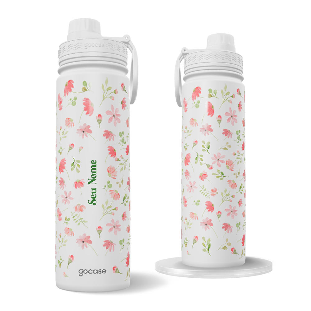 Garrafa Térmica Fresh + Ebook - Flores Rosadas