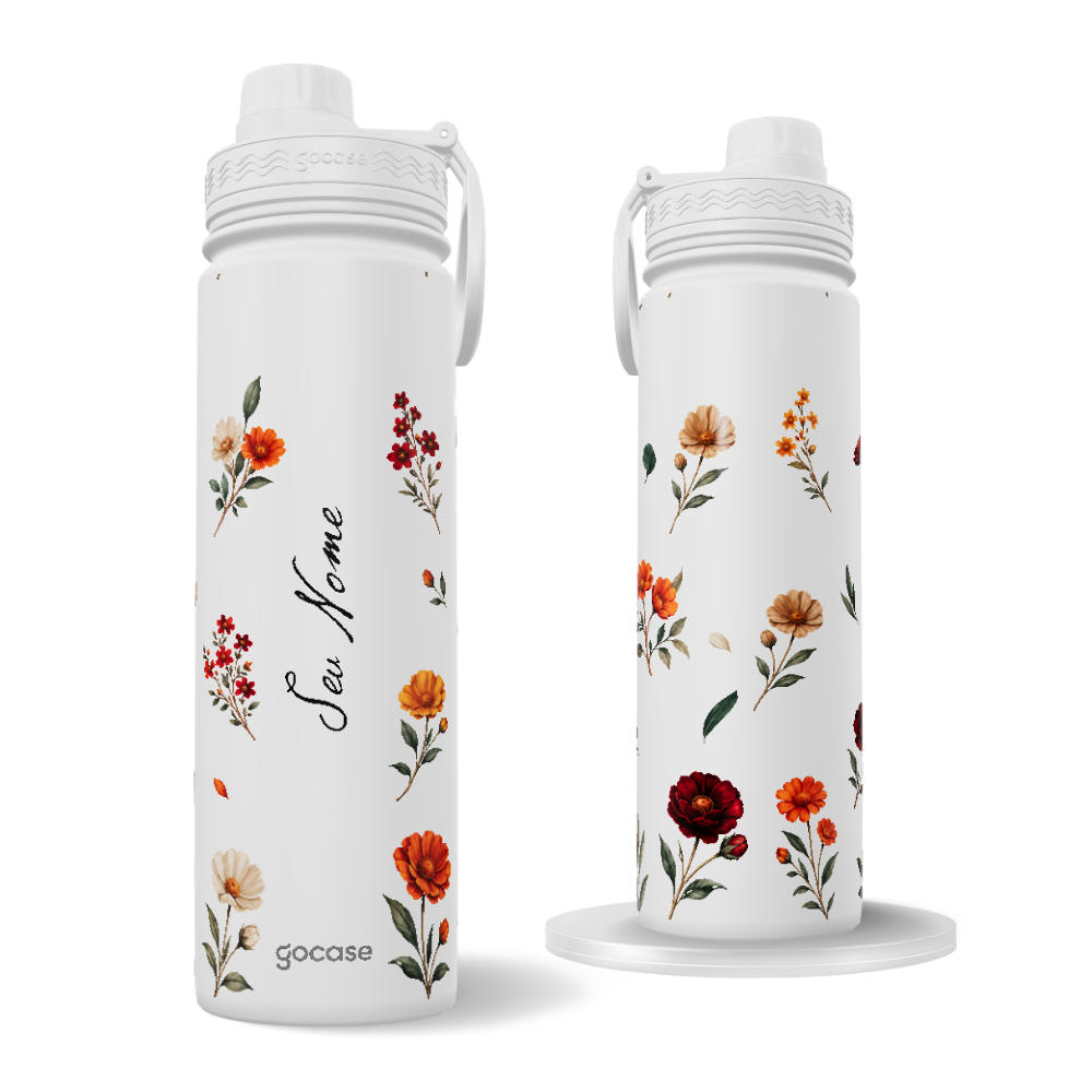 Garrafa Térmica Fresh + Ebook - Dark Floral Pattern